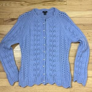 Vintage crocheted 100% cashmere pearl button accent sweater cottage core whimsy